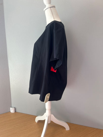 Spanx 3X Black SS tee w/ back zip/bust pleats NWT