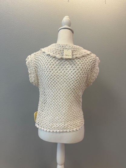 Free People S White holey knit bttn front cardi w/ collar NWT