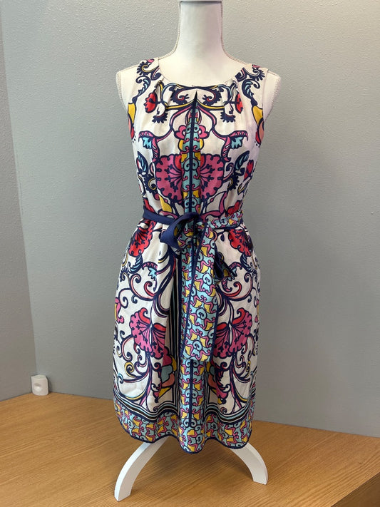 lilly pulitzer 4 White /blue/pink paisley SILK sleeveless midi w/ belt