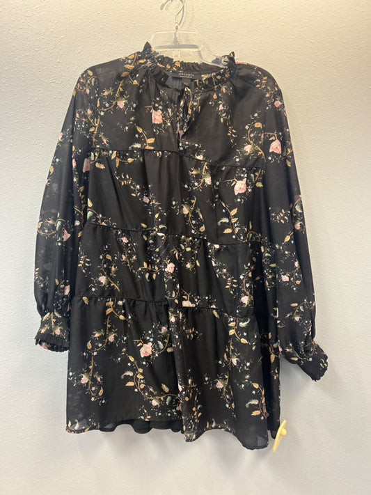 all saints XS Black Floral LS babydoll dress w/ slip