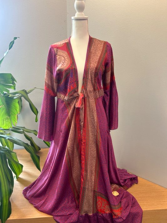 blackfish the Label os Purple /red patterned upcycled SILK robe