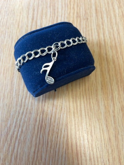 NO BRAND  Sterling silver open chain link w/ "Musical Note" charm Bracelet 925