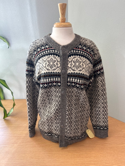 norlander M Gray NORWEIGAN sweater 100% wool w/ BLK/red/WTE