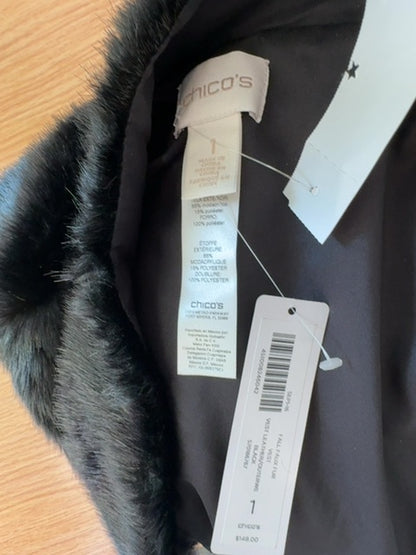 Chico's Chico's 1/8 Black Faux fur open front VEST NWT