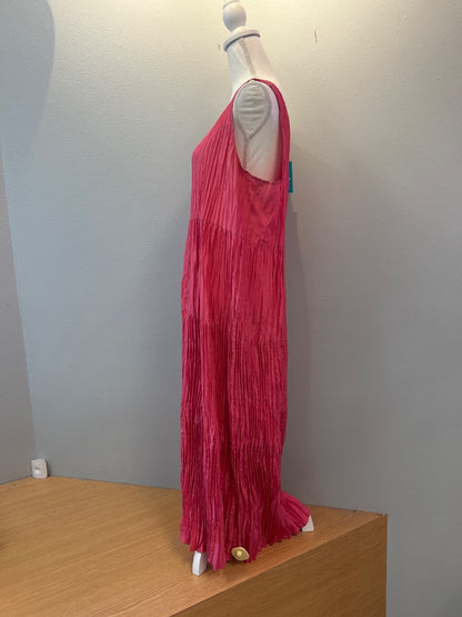 Eileen Fisher L Pink SILK crinkly pleated sleeveless maxi dress