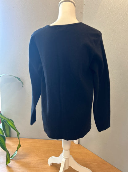Marled M Black knit LS cardi w/ gold buttons