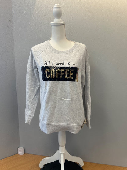 Kut from the Kloth M Gray LS crewneck w/ sequin "all i need is wine"
