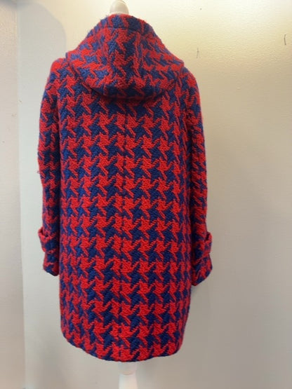 Judith March S Red /purple houndstooth jacket w/ belt/tassel buttons