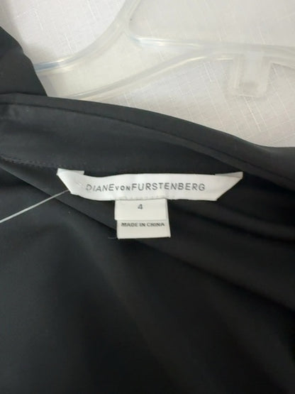 diane von furstenberg 4 Black LS wrap midi dress w/ collar/belt