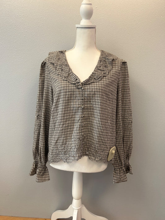 Raisonnel M Grey/Cream Plaid bttn front w/collar