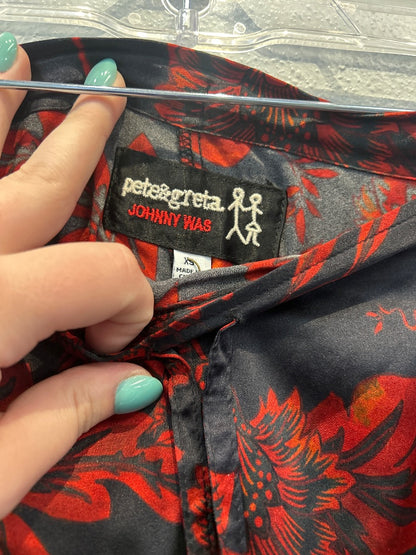 Johnny Was XS Red SILK patterned slip on pant NWT