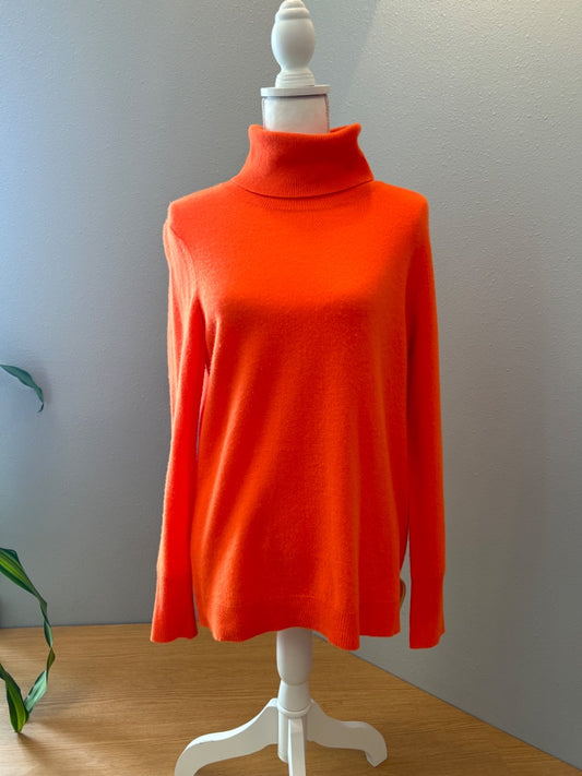 White & Warren L Orange 100% CASHMERE LS turtleneck