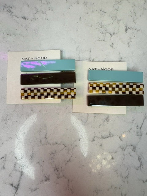 Nat + Noor Brown & Aqua Barrette 3-pk