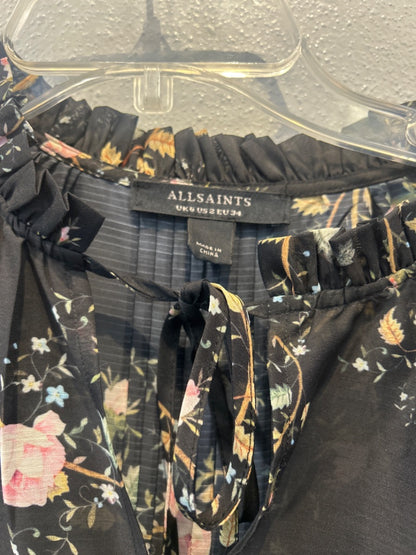 all saints XS Black Floral LS babydoll dress w/ slip
