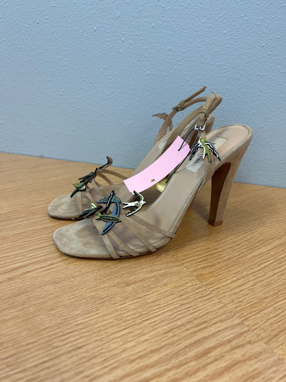 Valentino 8 Tan Strappy Birds Heeled