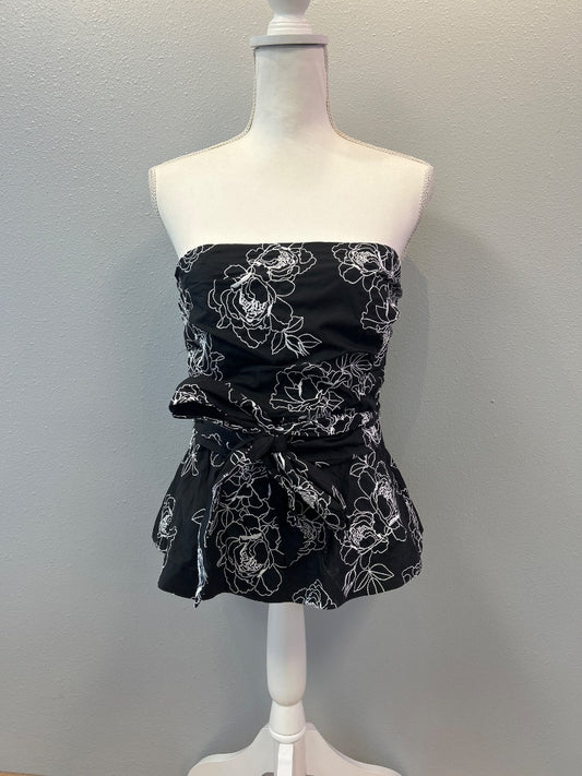 White House Black Market M Black /white embroidered tube top w/ tie