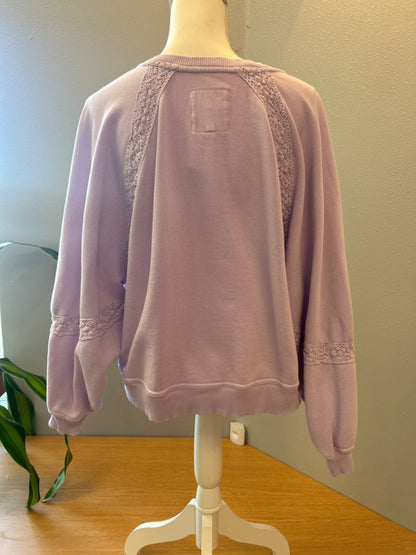 Aerie S Purple LS Vcut crewneck w/ lace accnets
