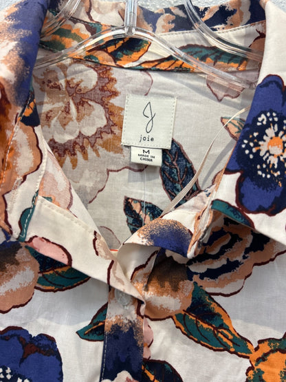 joie M White/orange SS buttons floral NWT