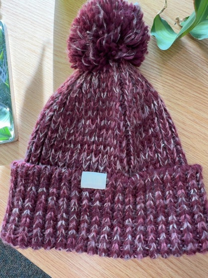 The North Face  Red chunky knit stocking cap w/ pom pom