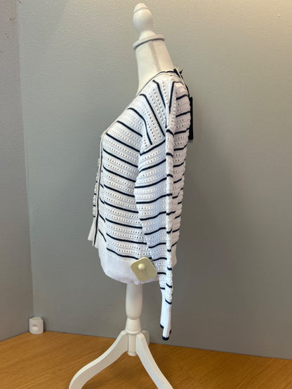 varley S White/Blue Antonia Relaxed stripe open knit