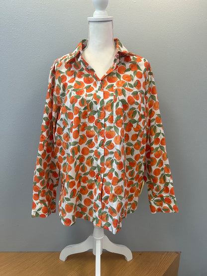 foxcroft XL Orange LS bttn up w/ orange fruit pattern