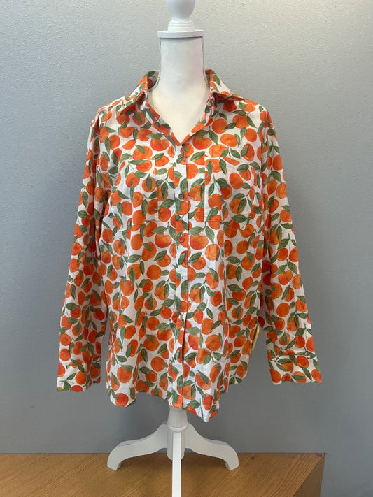 foxcroft XL Orange LS bttn up w/ orange fruit pattern