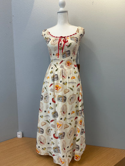 Bailey Rose XS Cream /rainbow food patterned sleevless maxi NWT