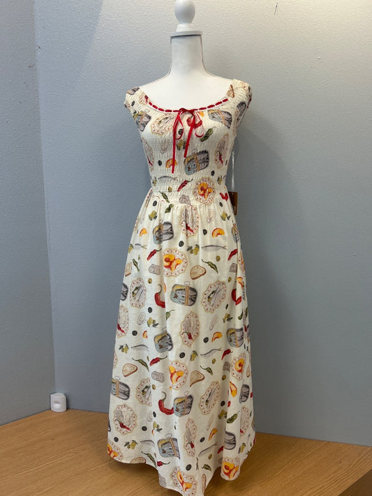 Bailey Rose XS Cream /rainbow food patterned sleevless maxi NWT