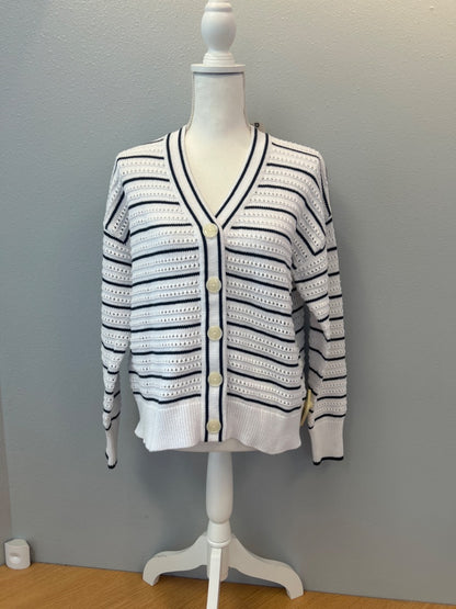 varley S White/Blue Antonia Relaxed stripe open knit