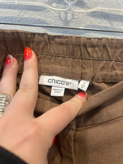 Chico's Chico's 2/12 Brown LINEN wide leg cargo pant
