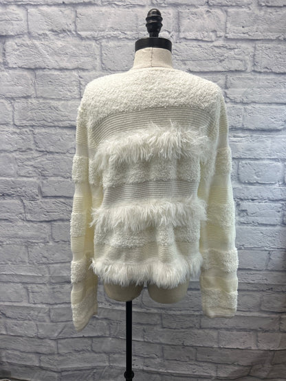 lilly pulitzer XL White fuzy striped cardi w/ clasp