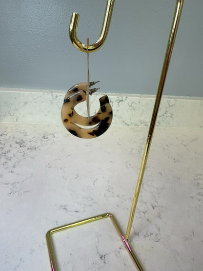 Machete Tortoise Shades of Brown Lucite, Open Hoop Earring Tortoise