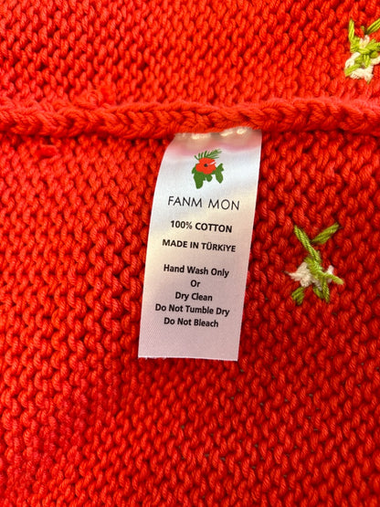 Fanm Mon XS/S Red Hand knit open frnt w/flowers