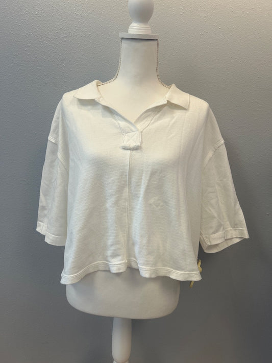 We The Free S White textured Vcut SS collared cropped