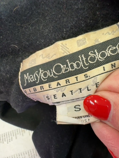 Mary Lou Ozbolt Storer S Black /red 100% wool jacket w/ fringe/embroidery