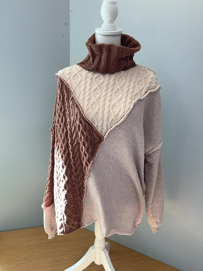 blue velvet L Tan LS turtle knit