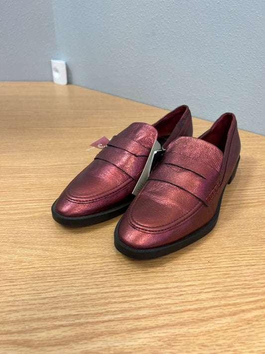 Zara 8 Red metallic leather slip on loafers NWT
