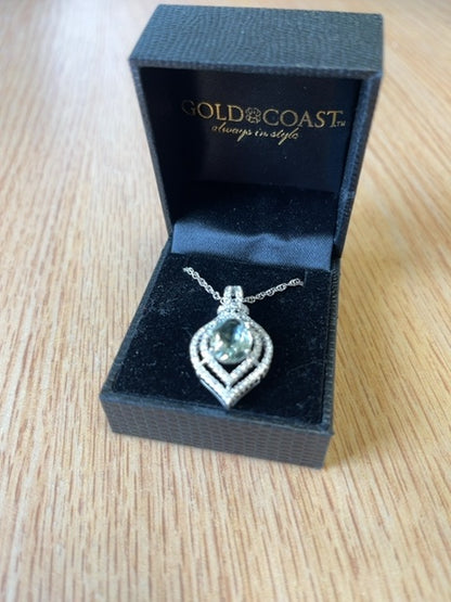 Gold Coast  Silver fine rope chain w/large center oval crystal & tiny crystals surround Necklace Silver