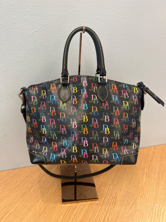 Dooney & Bourke  Black lrg. colorful DB print/zipper tote w/ 2nd xbody strap