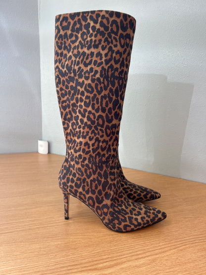 Nine West 9.5 Leopard Tall suede Point toe heel