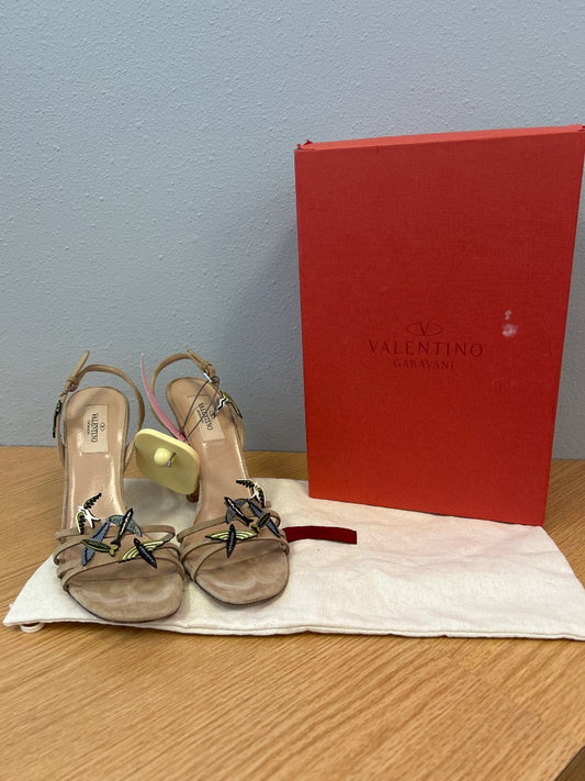 Valentino 8 Tan Strappy Birds Heeled
