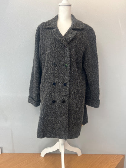 Sandro XL Gray 70% wool midi button up peacoat w/ collar