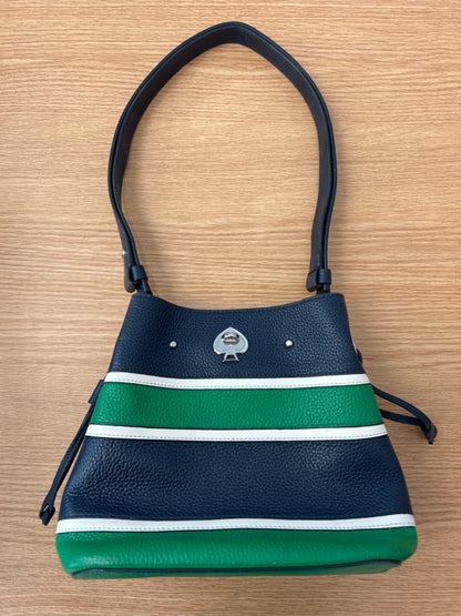 Kate Spade  Blue /green striped bucket bag w/ handle