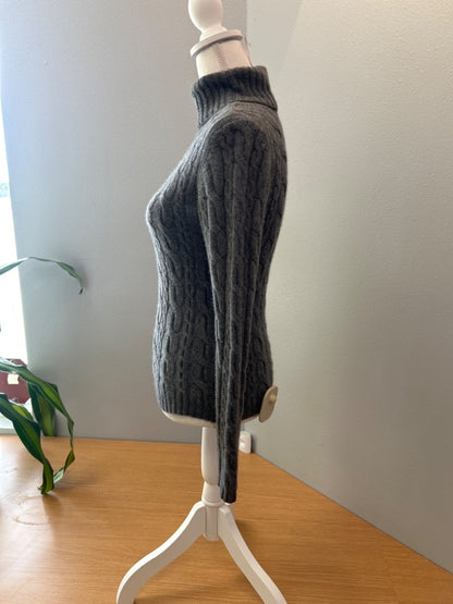 Autumn Cashmere M Grey CASHMERE LS Cable Turtleneck