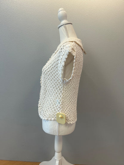 Free People S White holey knit bttn front cardi w/ collar NWT