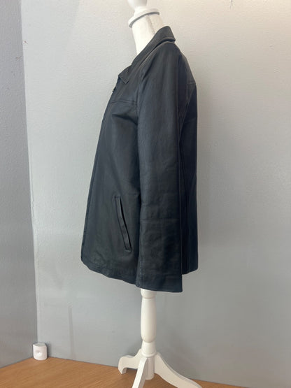 quiality gino leather M Black genuine leather longer full zip collared jacket
