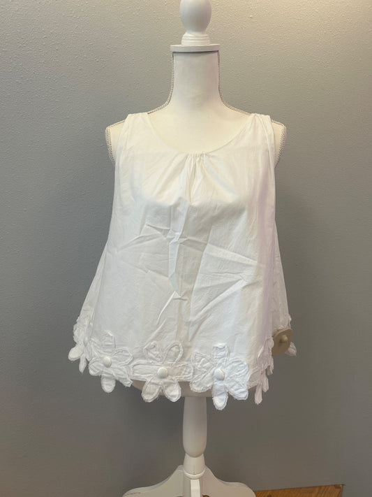 Kate Spade L White Ucut tank w/ floral hem