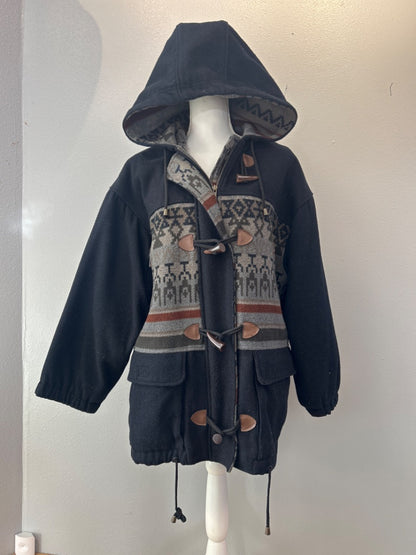 Maggie Lawrence M Black/Green Hooded geo print w/toggles