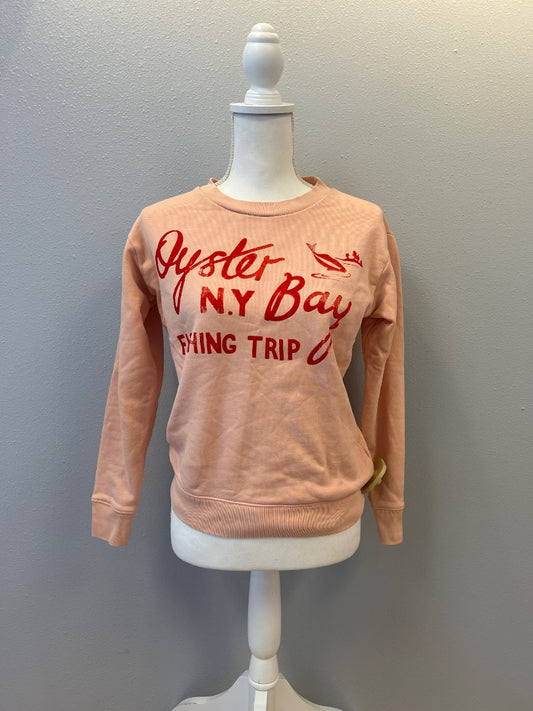 j crew XS Orange LS crewneck w/ red "oyster NY bar"