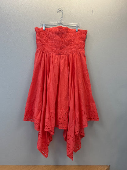 Lane Bryant 2X Pink strapless ruched bodice midi w/ assymetrical/flowy hem